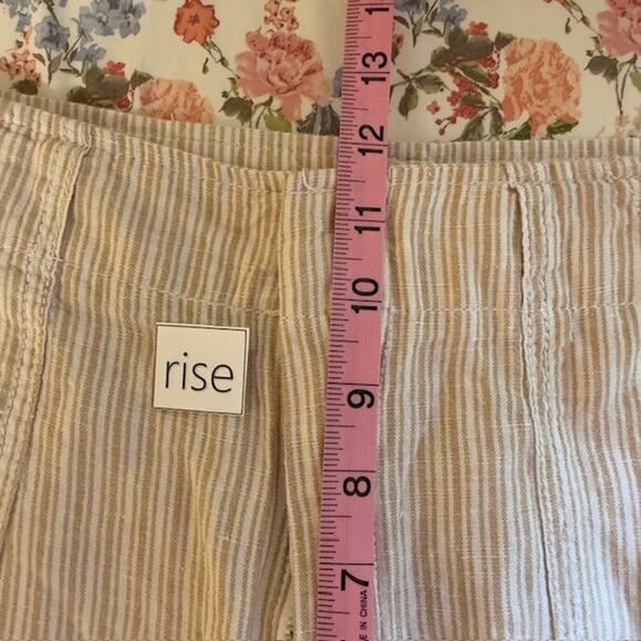 GAP Womens Linen Blend Khaki Striped Wide Leg Pants Size 10 Boho Coastal Beach - Picture 7 of 9